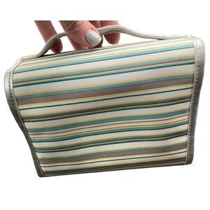 Avon Striped Hanging Travel Accessory With 3 Removable zippered pouches